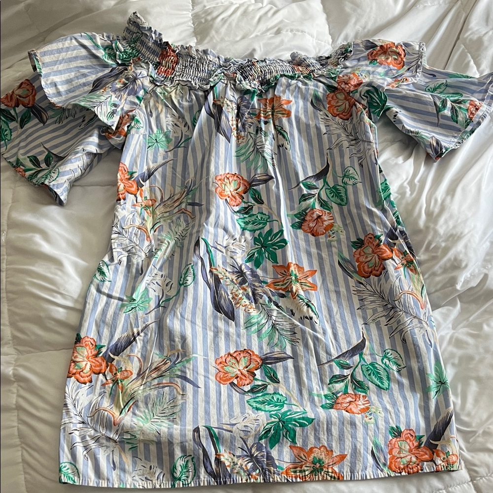Floral Striped Off-Shoulder Kids Dress